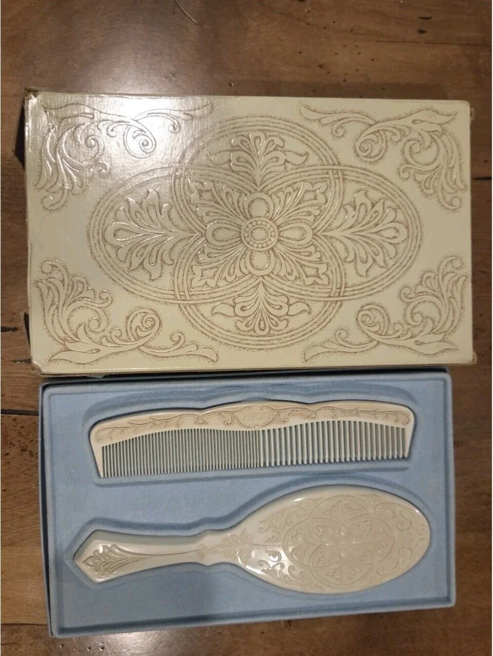 Vintage Avon Past and Present Brush Comb Set Cream White Bristles NOS